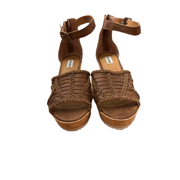 Not Rated Womens Sandals Sz 10 Cork Brown Wedge Sandal Gladiator Slingback - Picture 3 of 7